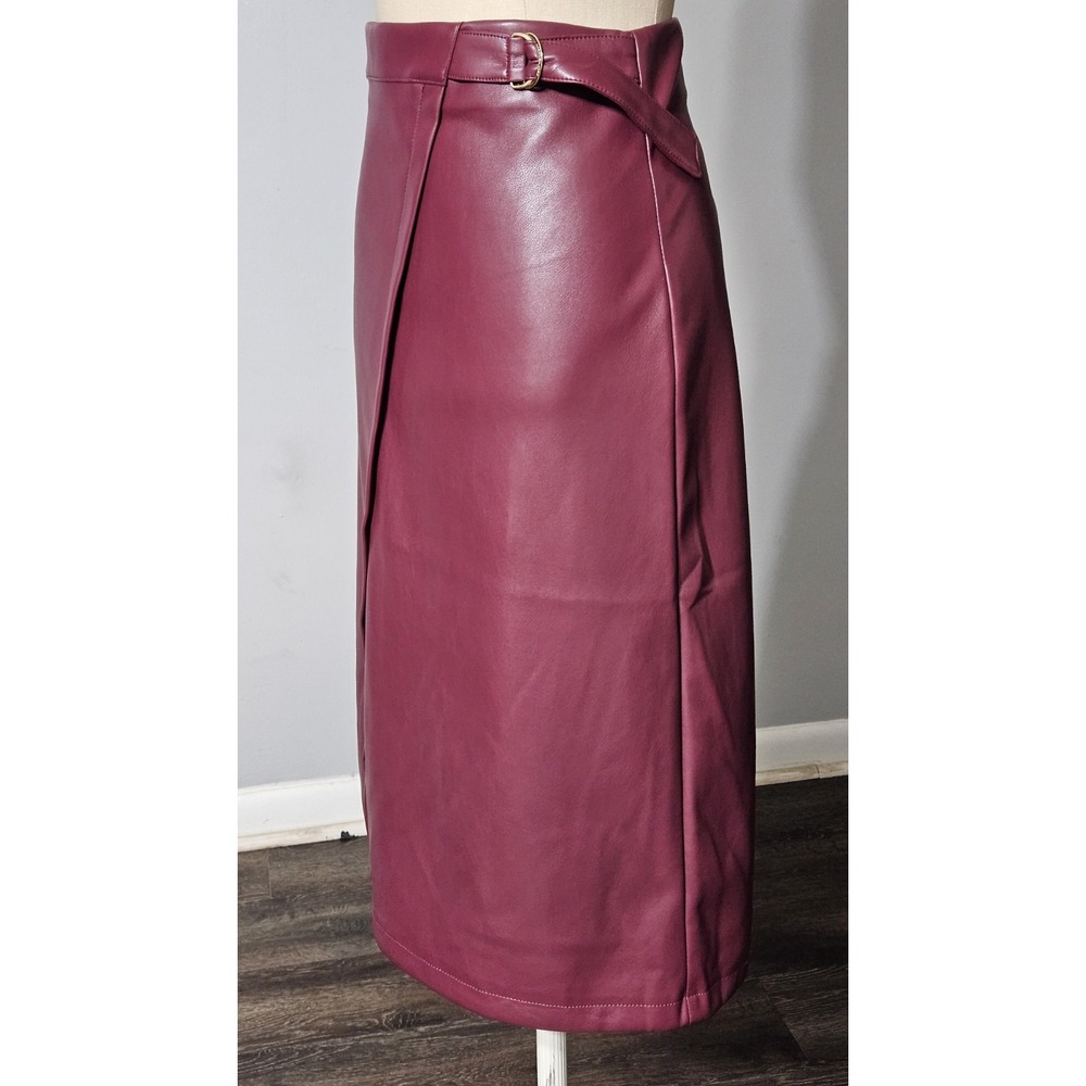 Marc New York Women Burgandy Faux Leather Midi Skirt Size XS - Picture 4 of 11
